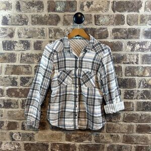 Maurices Plaid Buttondown Shirt - Black, Tan and Cream Womens Sz M